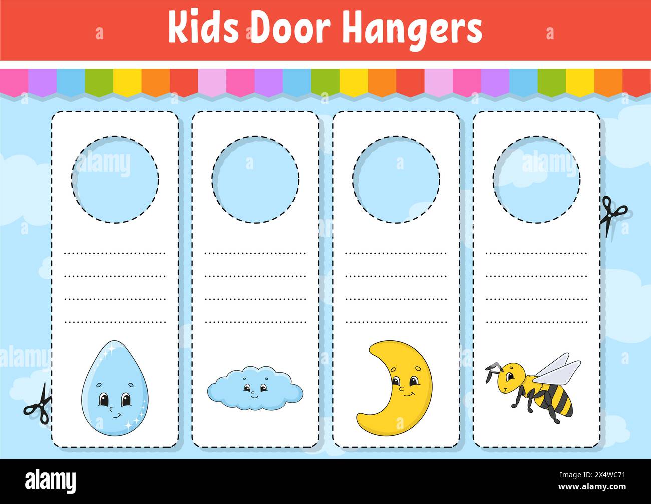 Door hangers. Cute cartoon characters. Sign printable. Kids style. On ...