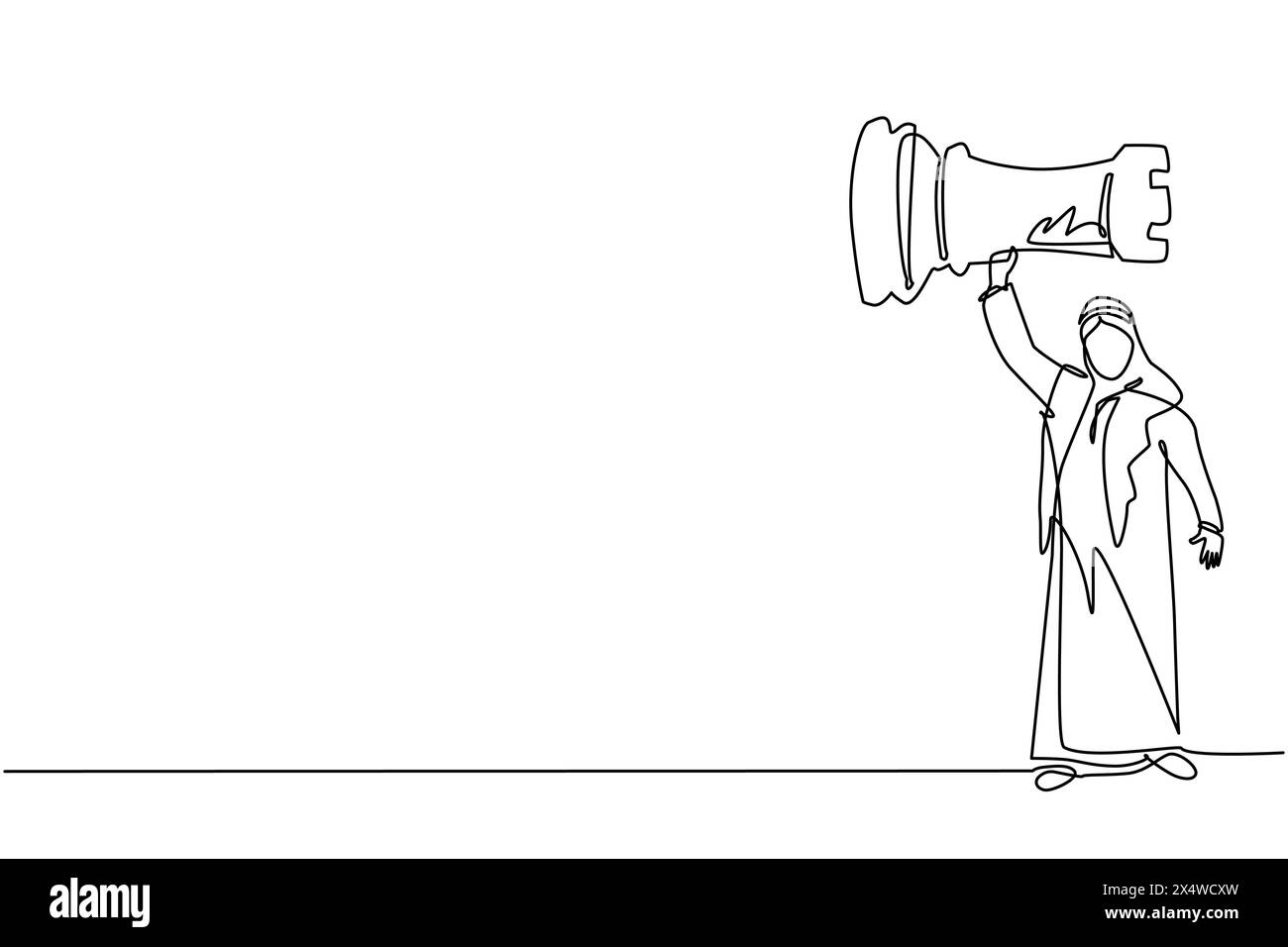 Single continuous line drawing Arab businessman holding and lifting ...