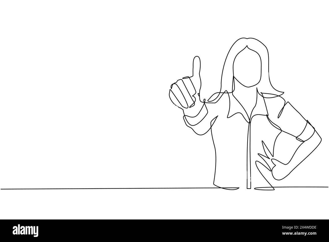 Single continuous line drawing confident businesswoman thumbs up. Excited female dressed in casual wear showing thumbs up sign. Deal, like, agree, app Stock Vector