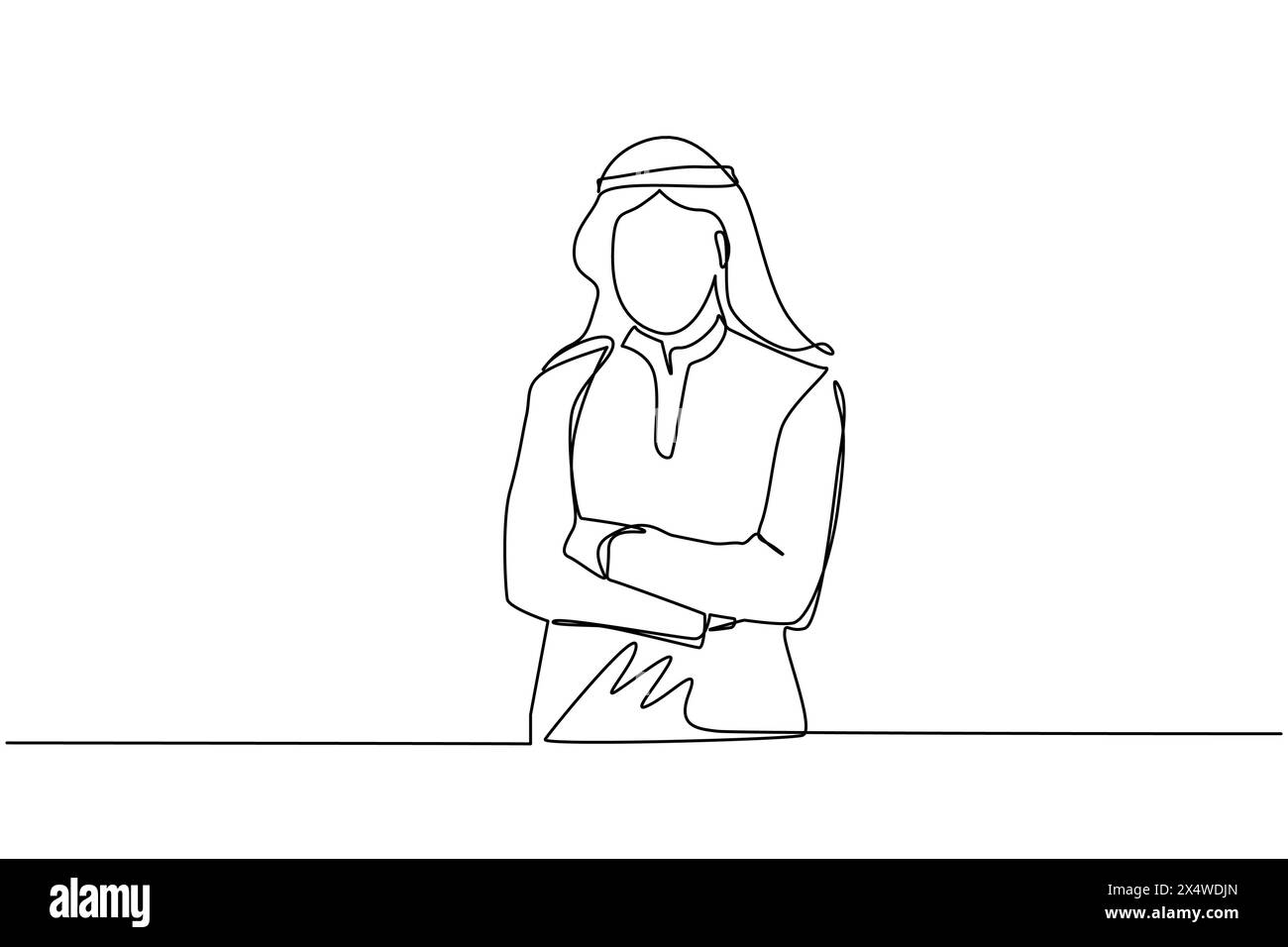 Continuous one line drawing young Arabian businessman standing with ...