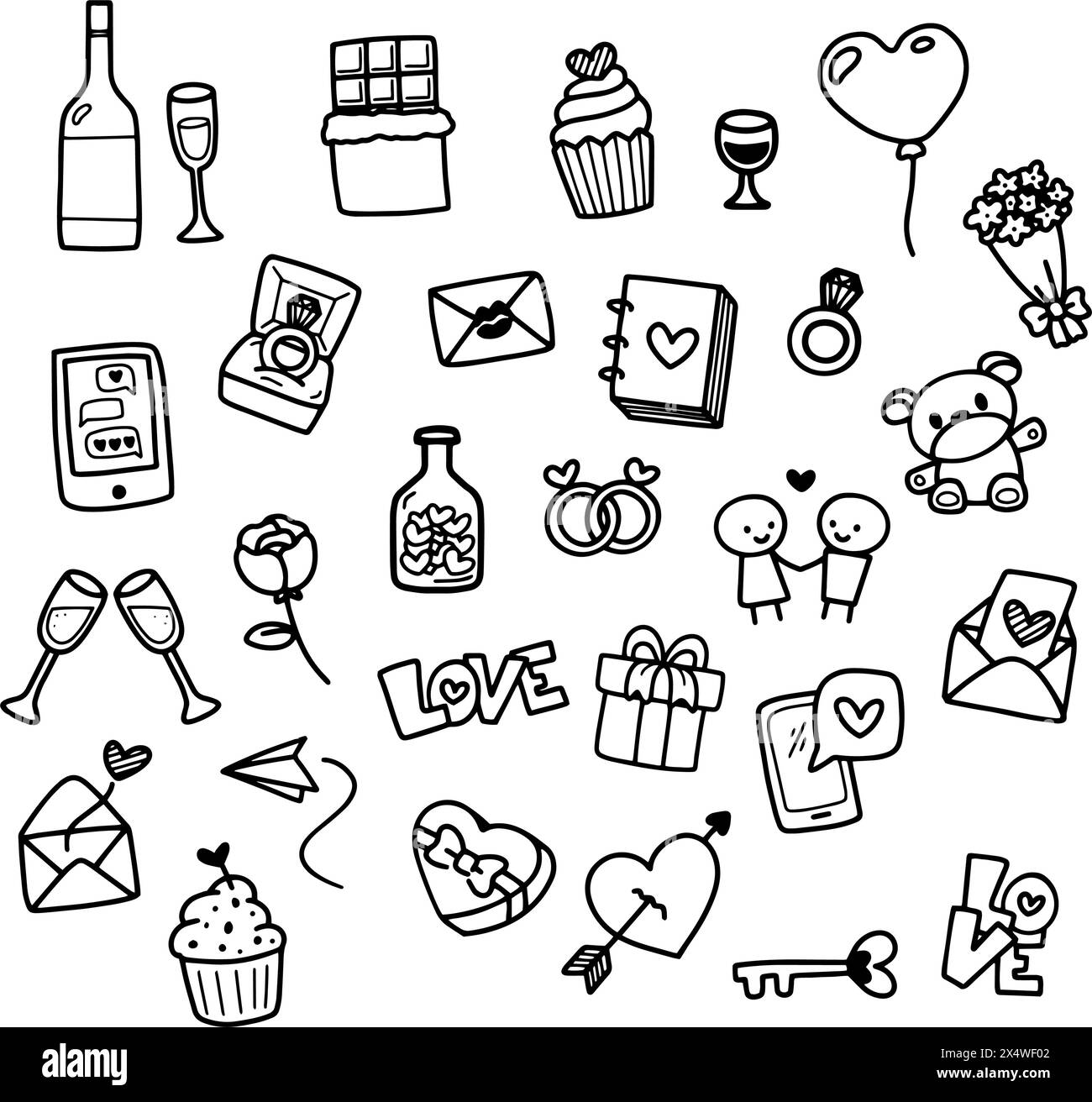 Set of hand-drawn doodle icons for Valentine's Day Stock Vector Image ...
