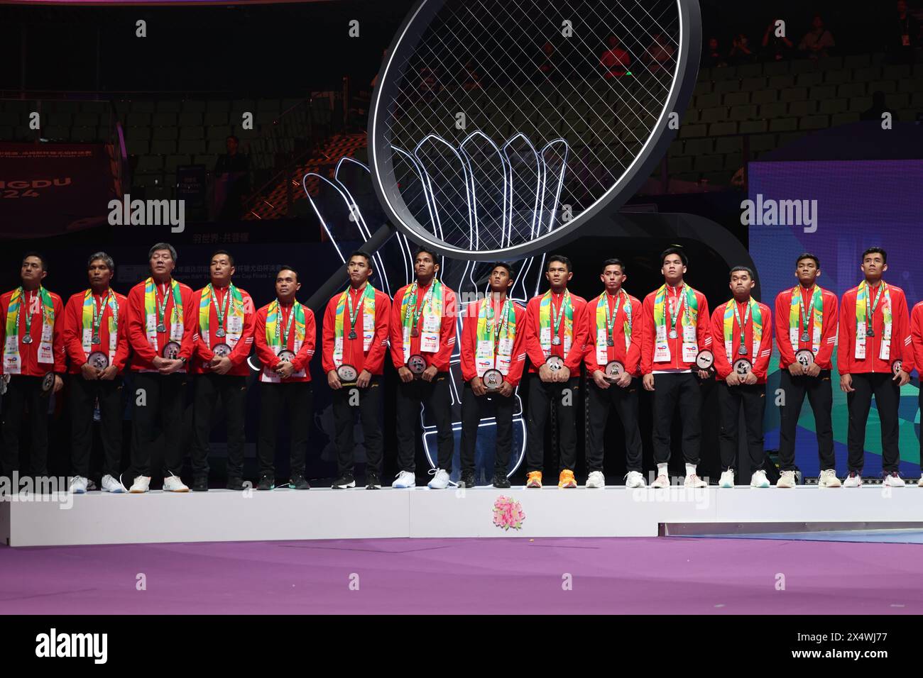 Chengdu, China's Sichuan Province. 5th May, 2024. Team Indonesia react