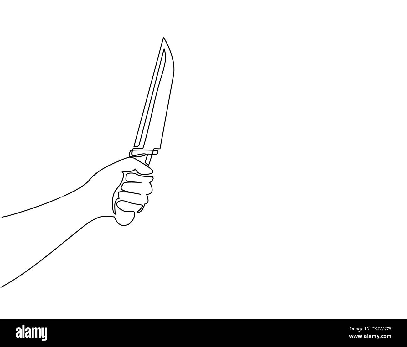 Single one line drawing hand holding kitchen knife. Hand with knife