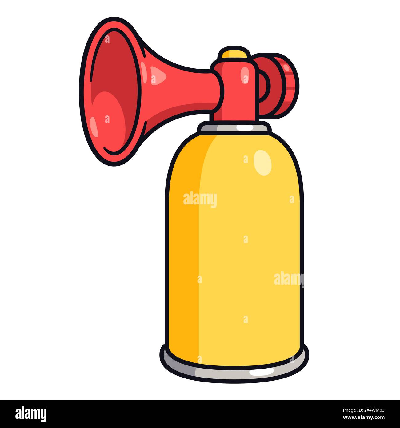 Air horn cartoon drawing. Compressed air can with noise maker. Vector