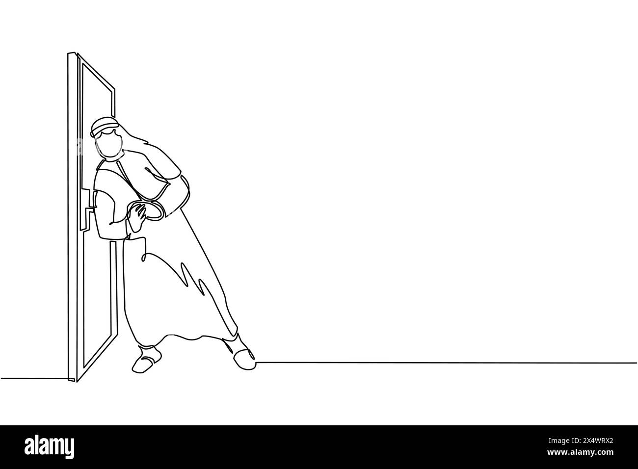 Continuous one line drawing Arabian businessman running wants to break