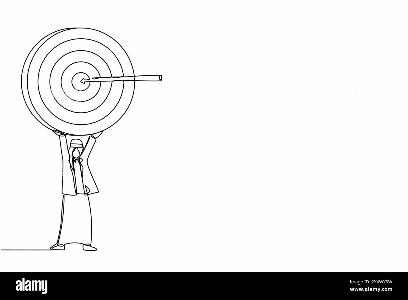 Continuous one line drawing Arabian businessman holding up big target ...
