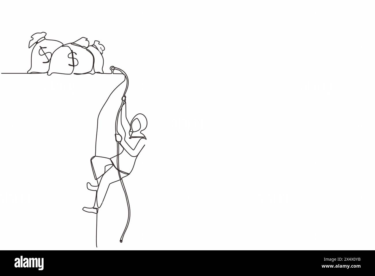 Continuous one line drawing Arabian businesswoman doing rope climbing ...