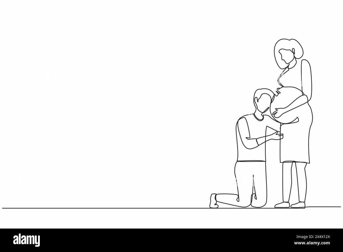 Continuous one line drawing man or husband kneel down and listening to