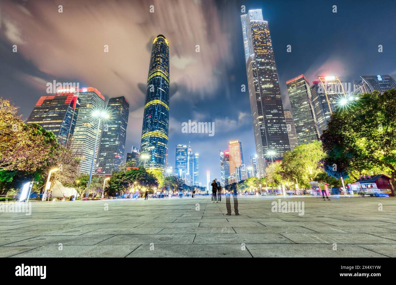 Guangzhou, 13 April 2024: Canton skyline cityscape with skyscrapers in downtown at night in Guangzhou, China Stock Photo