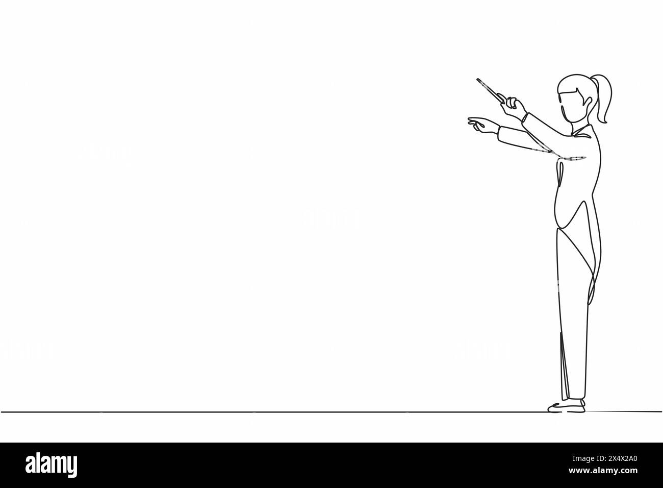 Single one line drawing woman music conductor. Female musician perform