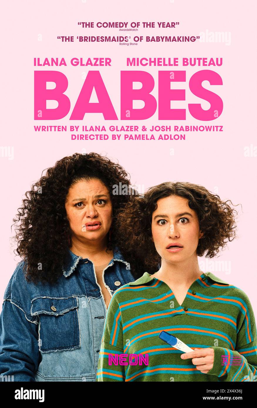 Babes (2024) directed by Pamela Adlon and starring Shola Adewusi, Sandra Bernhard and Michelle Buteau. It tells the story of Eden who becomes pregnant from a one-night-stand and leans on her married best friend and mother of two to guide her. US one sheet poster.***EDITORIAL USE ONLY*** Credit: BFA / Neon Stock Photo