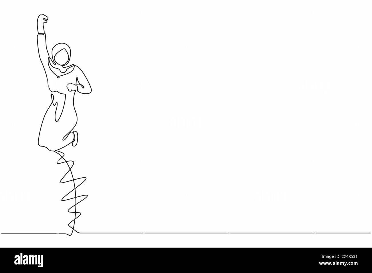 Single one line drawing happy Arab businesswoman jump with folds one ...