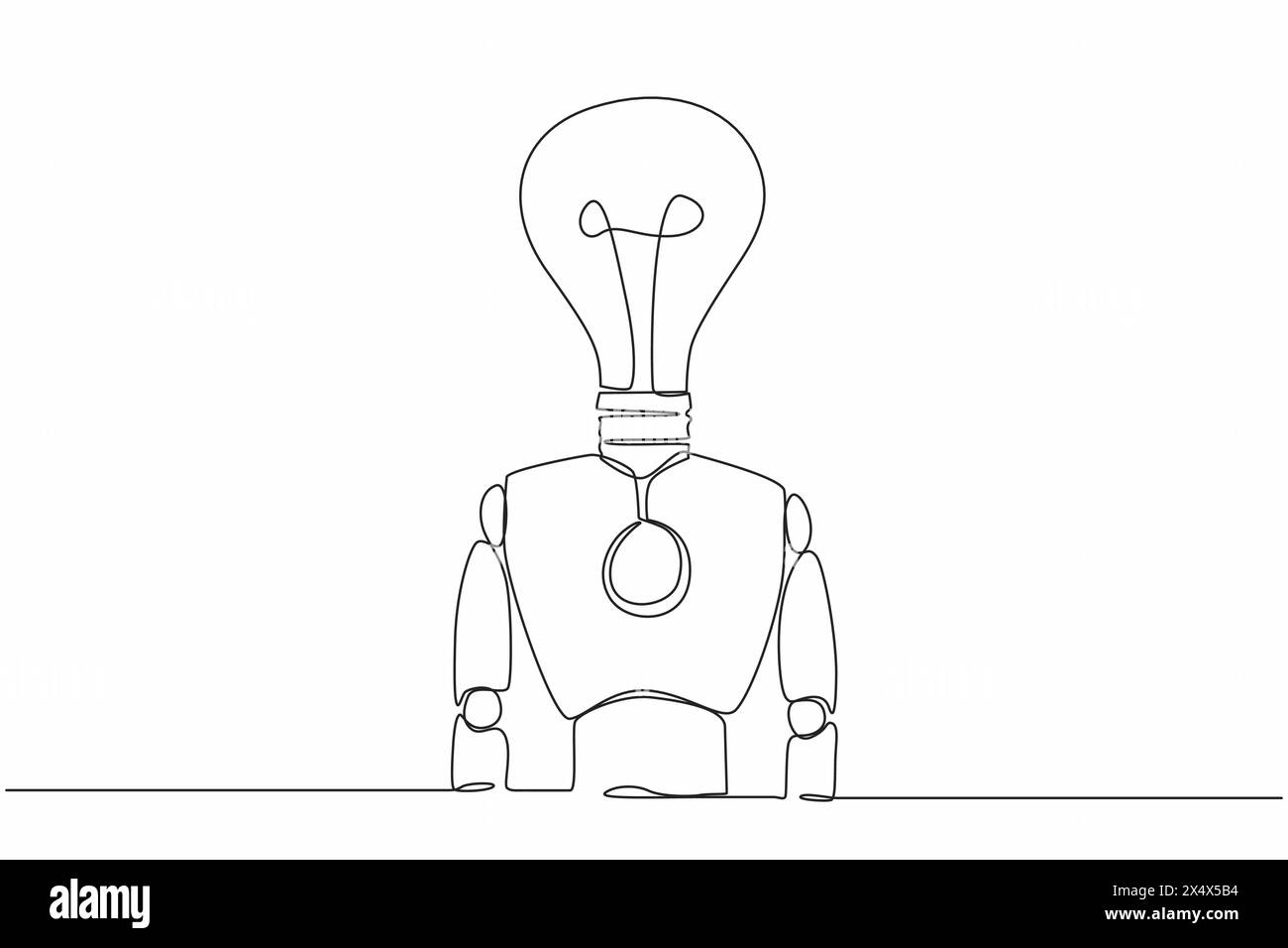 Single one line drawing robot with light bulb instead of head. Future ...