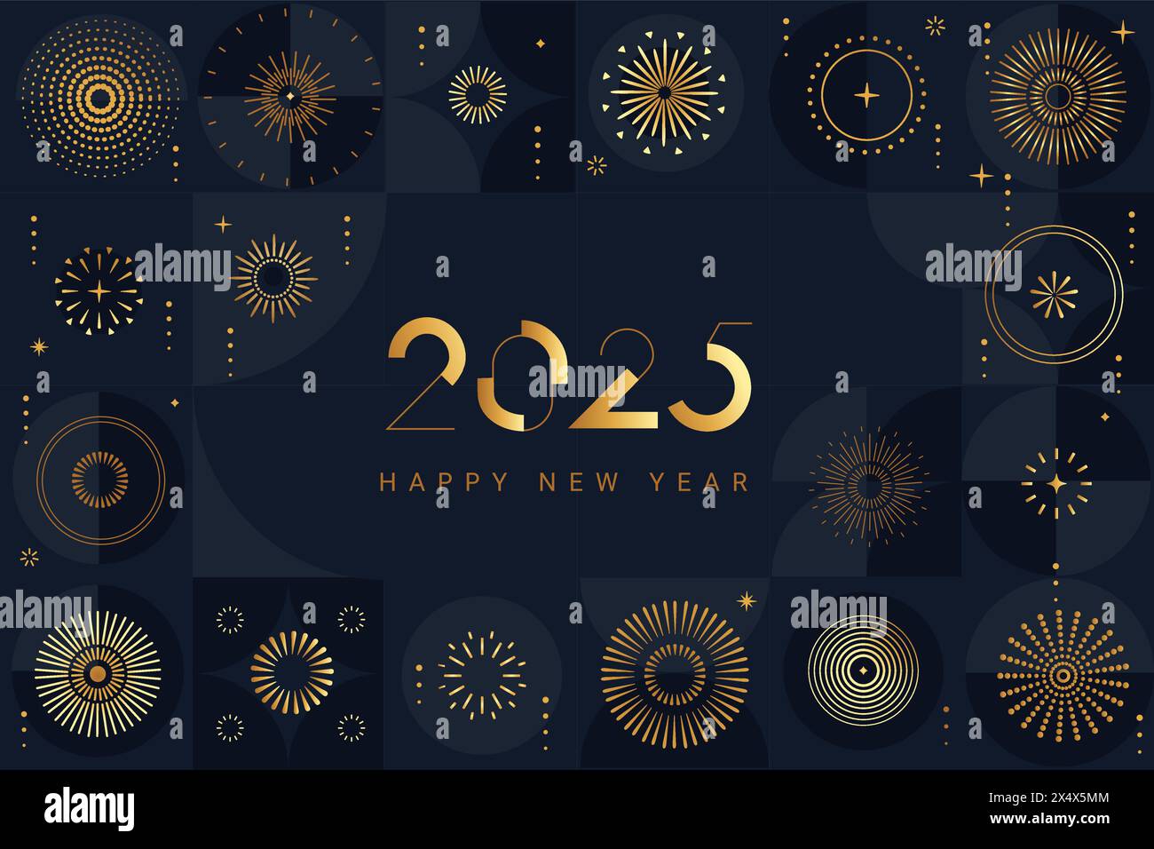 2025 New Year card with abstract golden fireworks Stock Vector Image