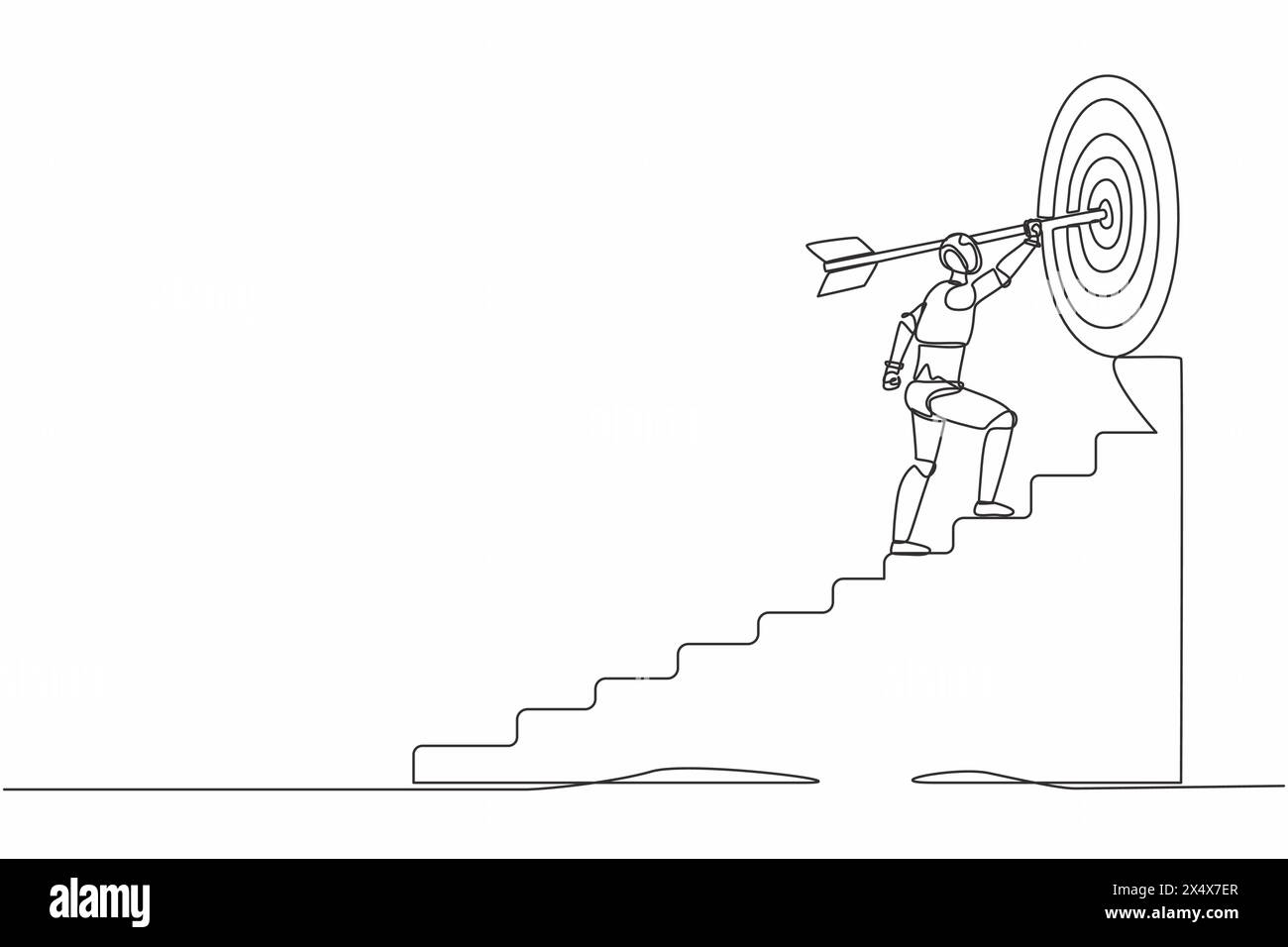 Single continuous line drawing robot with arrow is running towards his ...