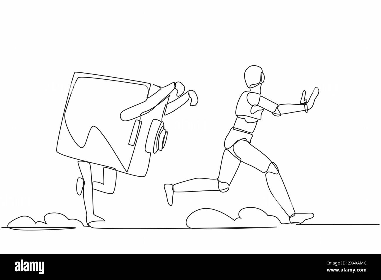 Continuous one line drawing stress robot being chased by safe deposit ...
