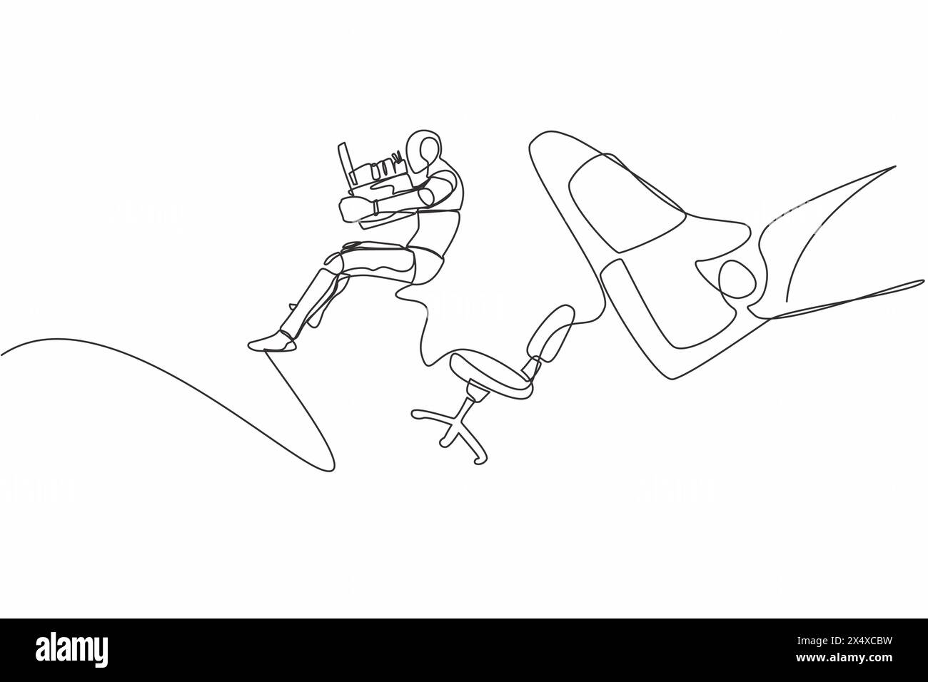 Single continuous line drawing robot kicked out of work with office ...