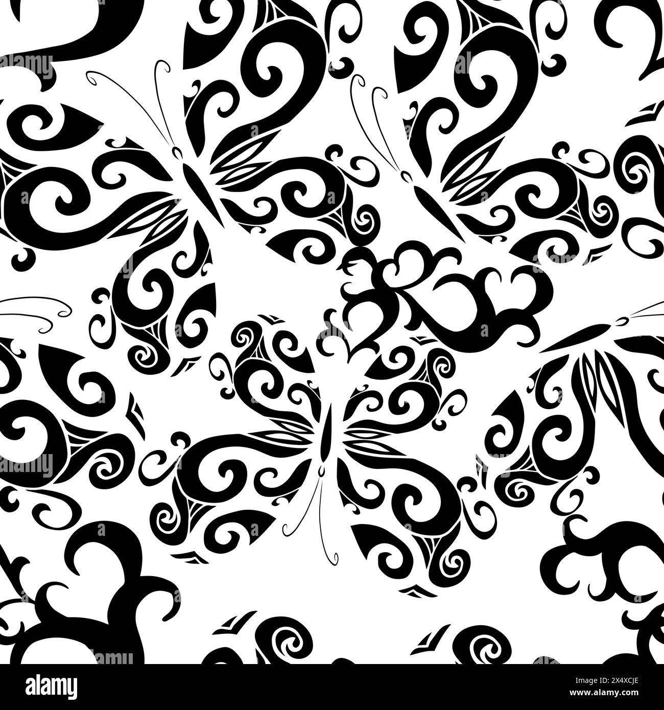 Graphic butterflies seamless pattern. hand drawing. Not AI, Vector ...