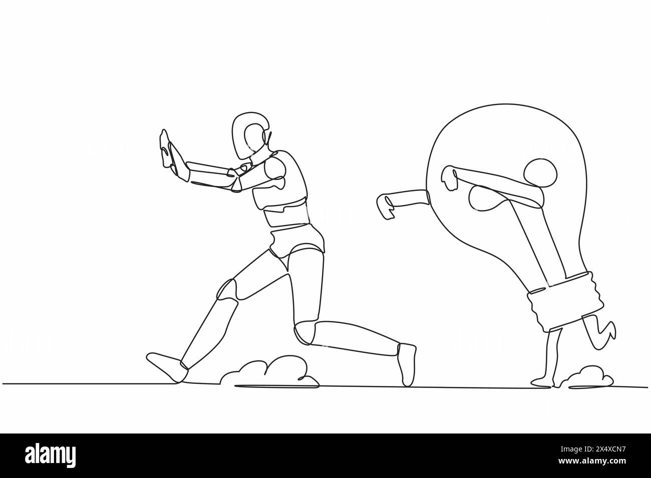 Single continuous line drawing stressed robot being chased by light ...