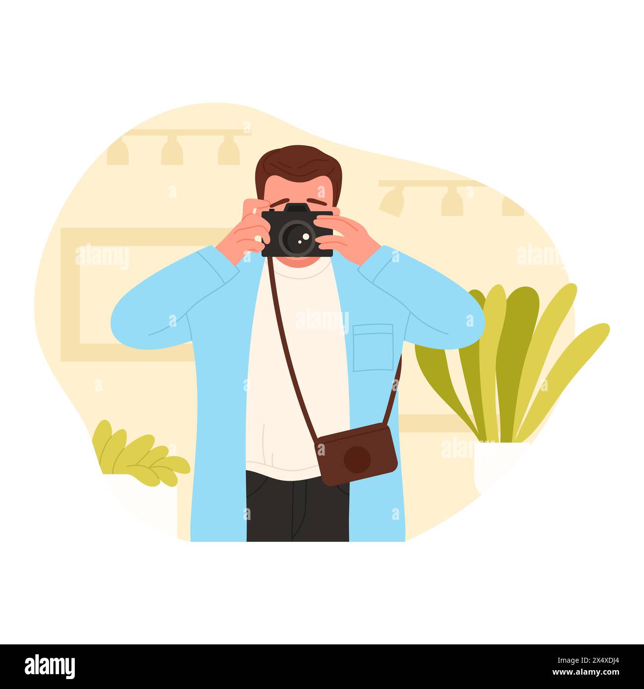 Tourist with digital camera taking pictures, man standing and ...