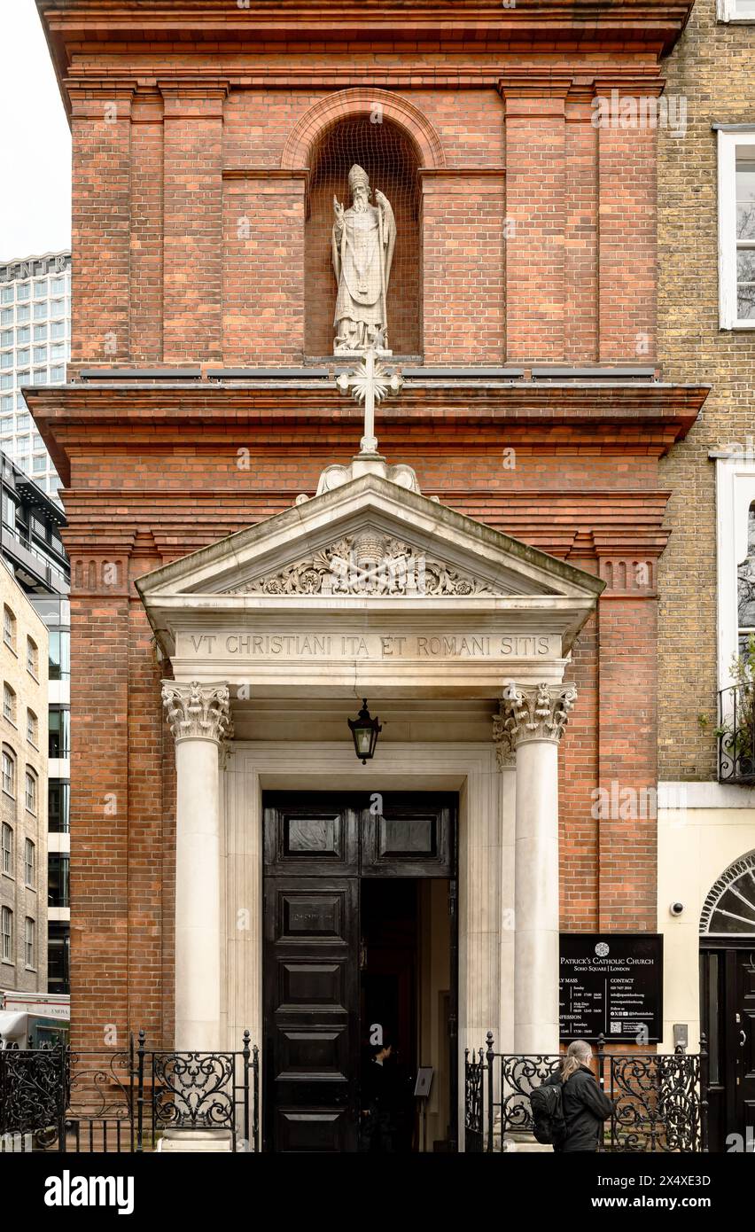 St Patrick's Church, Soho Square: A historic Catholic church in London's Soho, known for its stunning architecture and vibrant parish community. Stock Photo