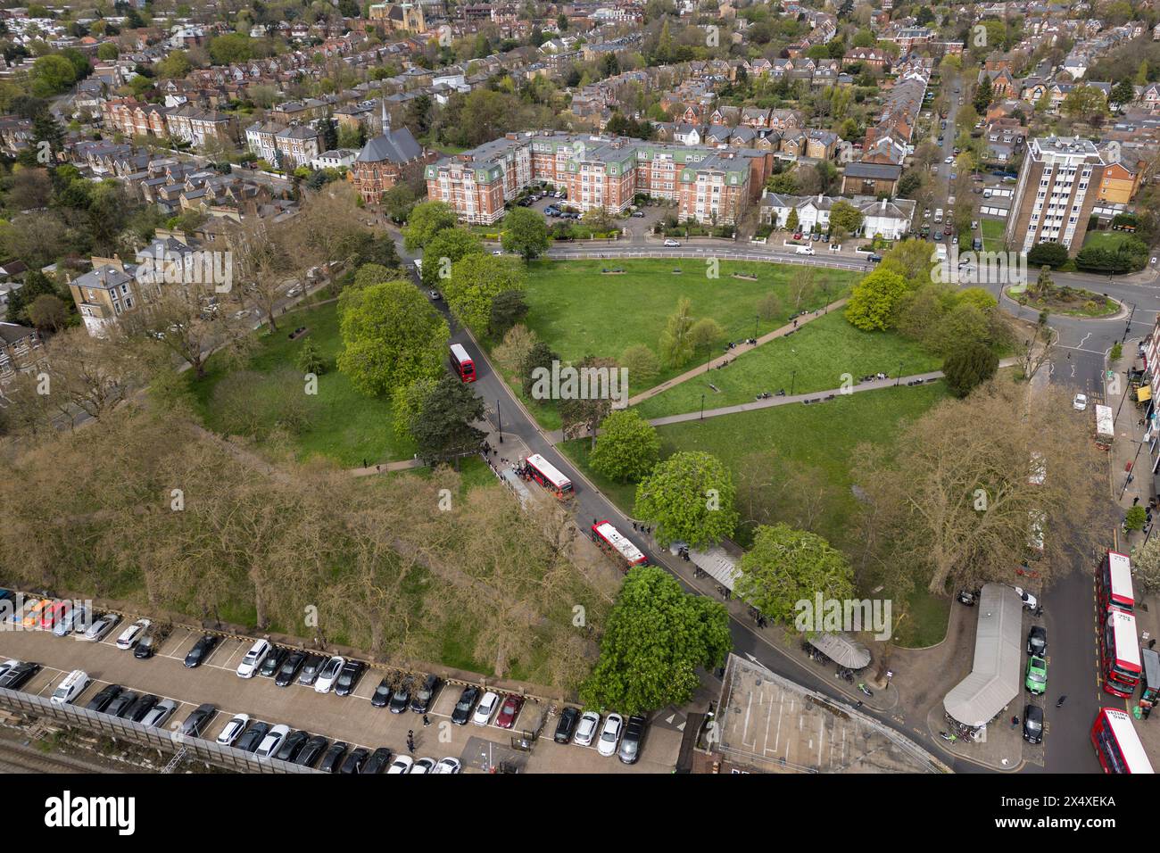 General aerial view of Haven Green, Ealing, London, UK. Stock Photo