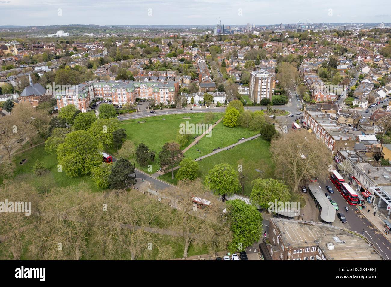 General aerial view of Haven Green, Ealing, London, UK. Stock Photo
