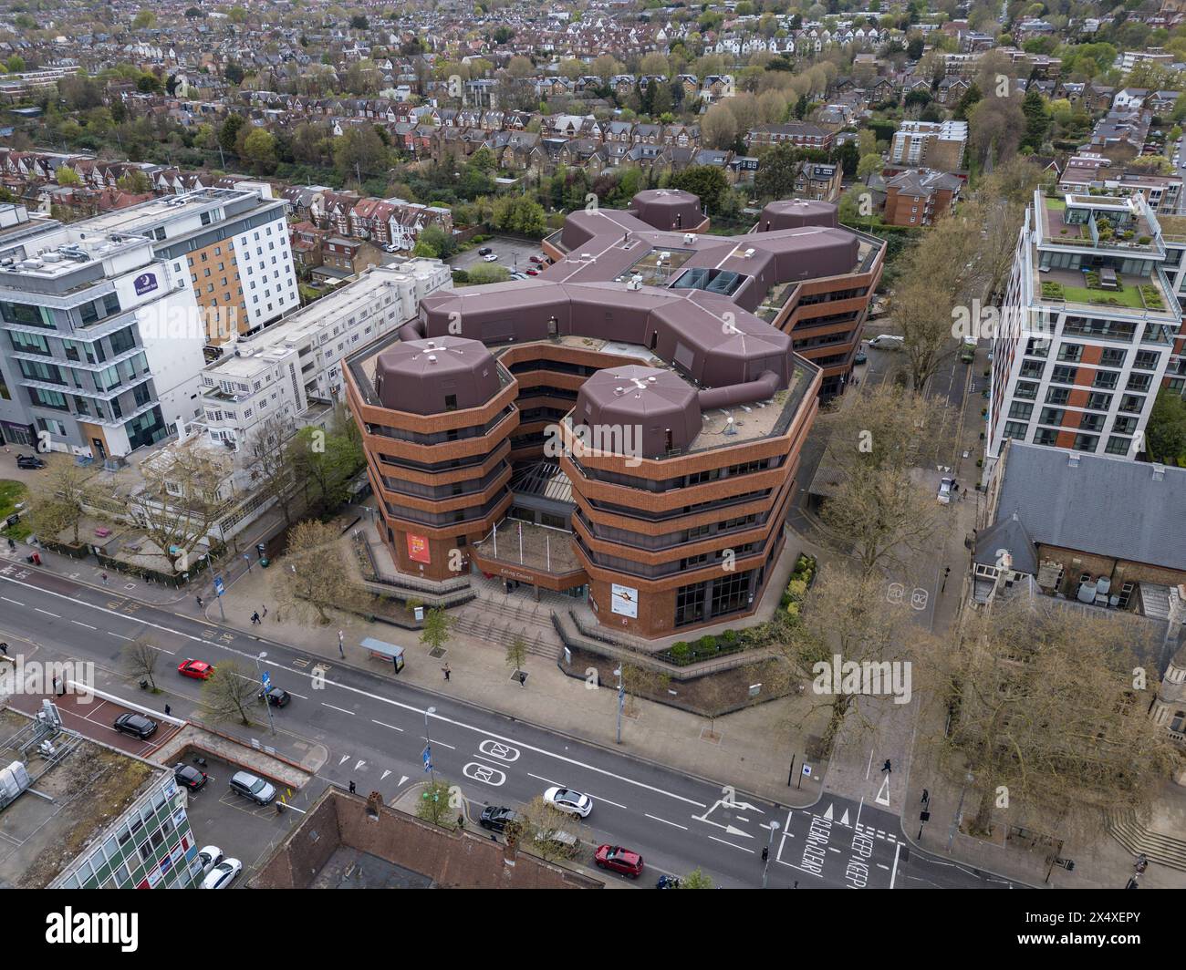 Aerial view of Ealing Council Offices (Perceval House), Ealing, London