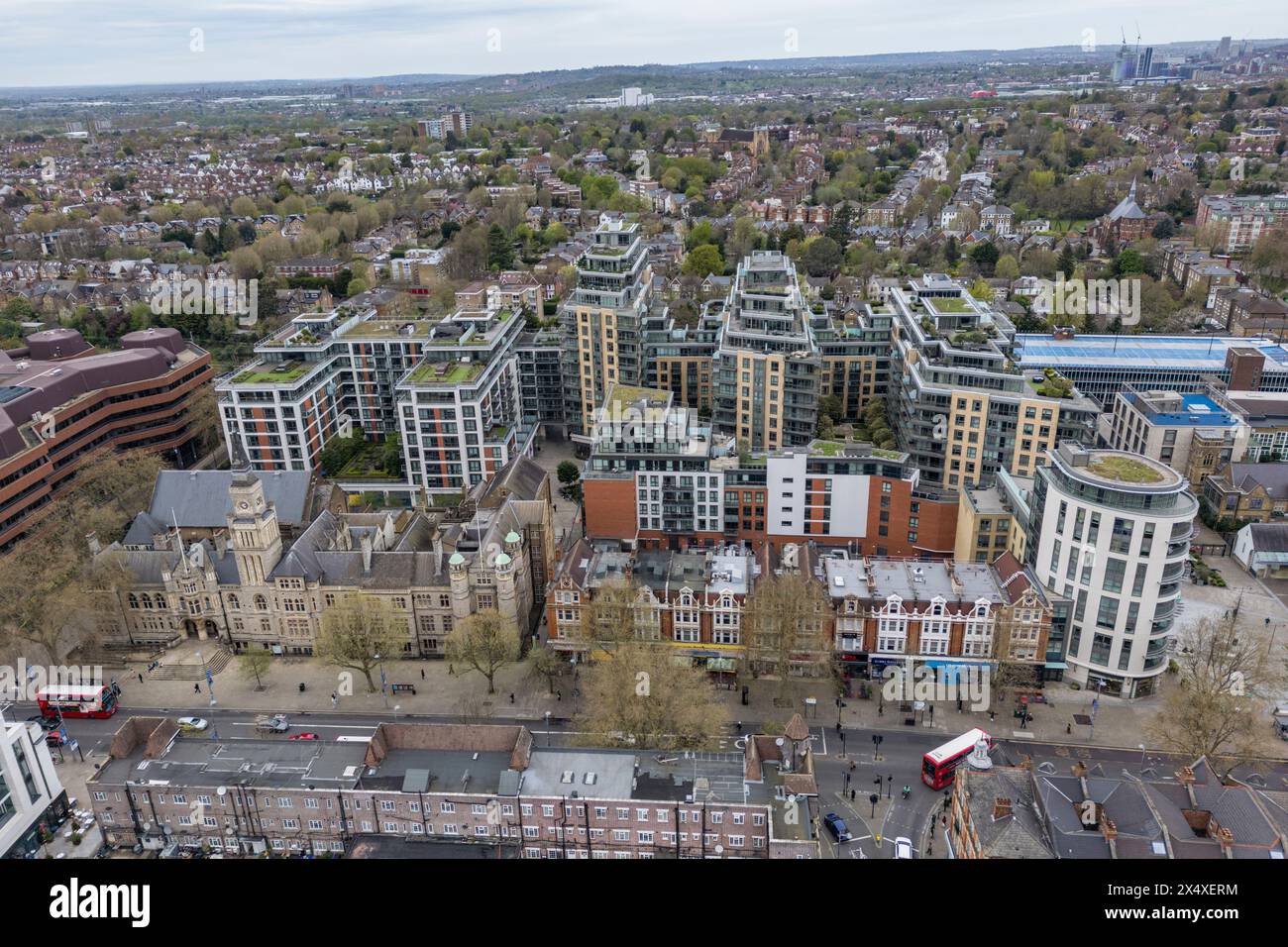 Aerial view of Dickens Yard and New Broadway, Ealing, London, UK Stock