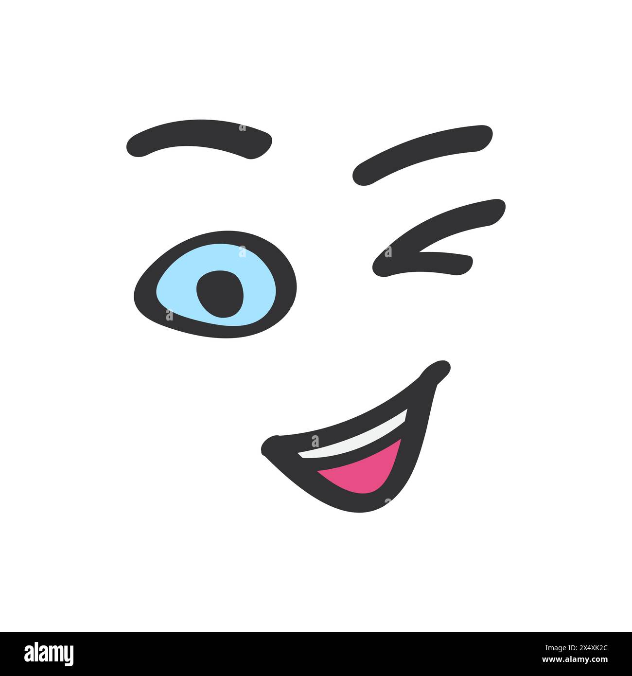 Wink of cute face in doodle style, happy smile and joke of character vector illustration Stock Vector