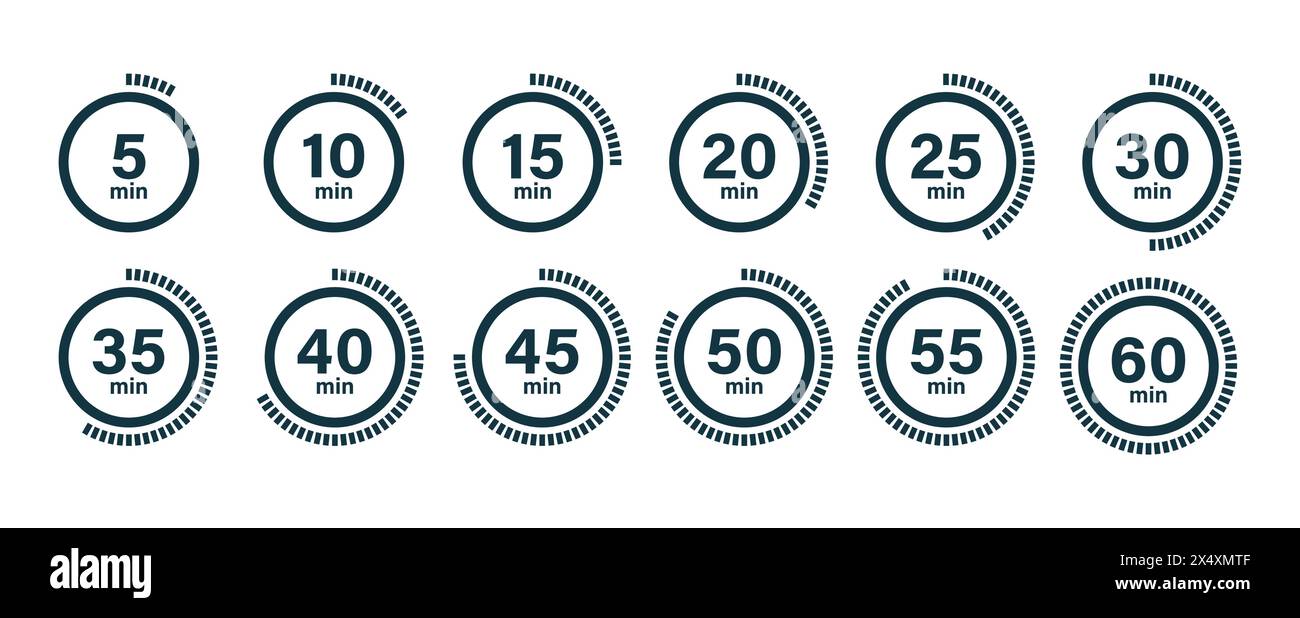 Clock symbols, stopwatch signs, Timer icons. Stock Vector
