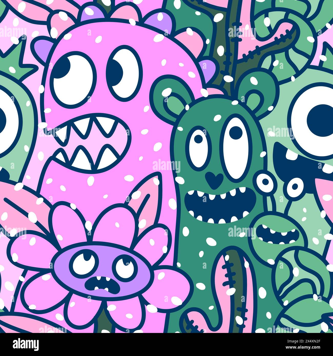 Cartoon doodle Halloween aliens seamless monster pattern for wrapping ...