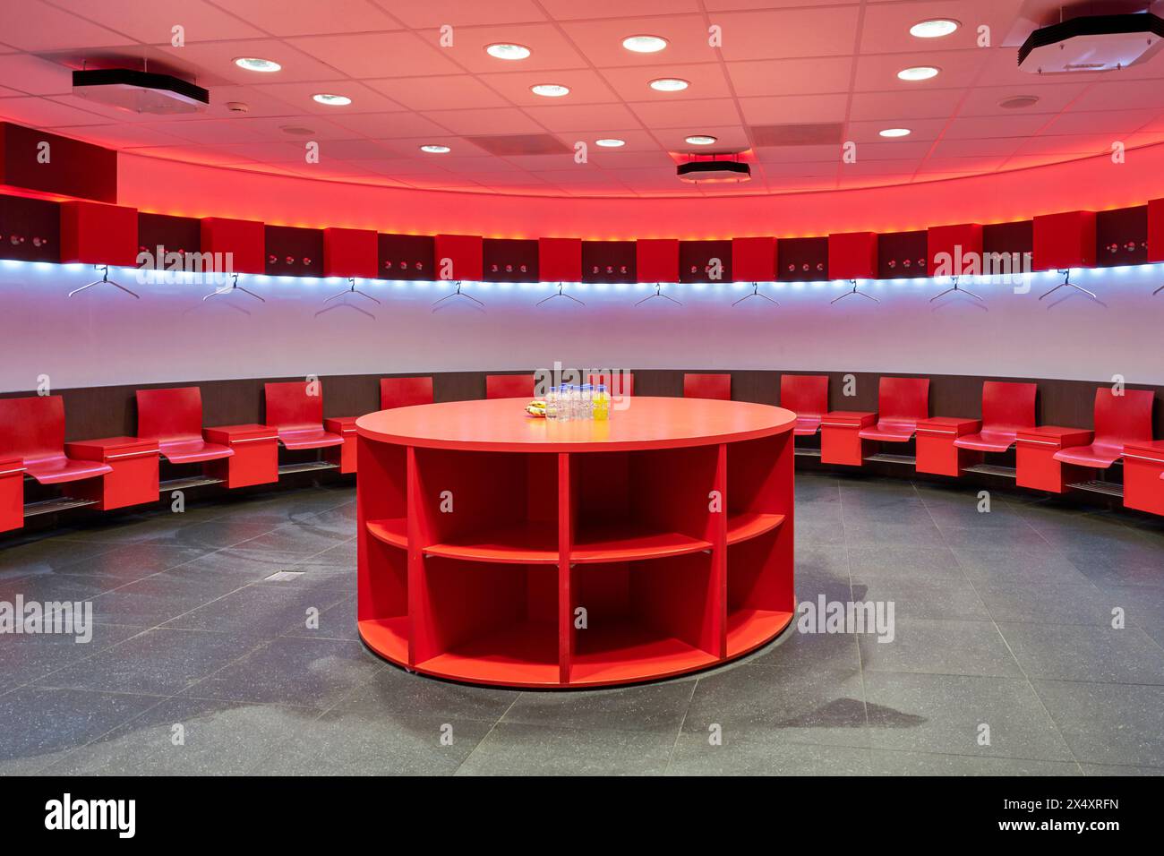 Home club changing room at Philips Stadion - the official arena of FC PSV Eindhoven Stock Photo