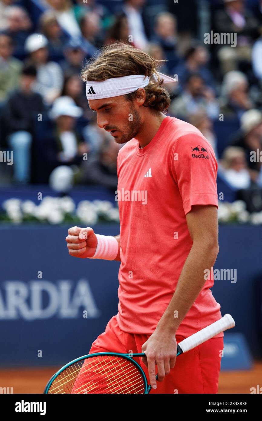 Barcelona, Spain. 21th Apr, 2024. Tsitsipas in action during the