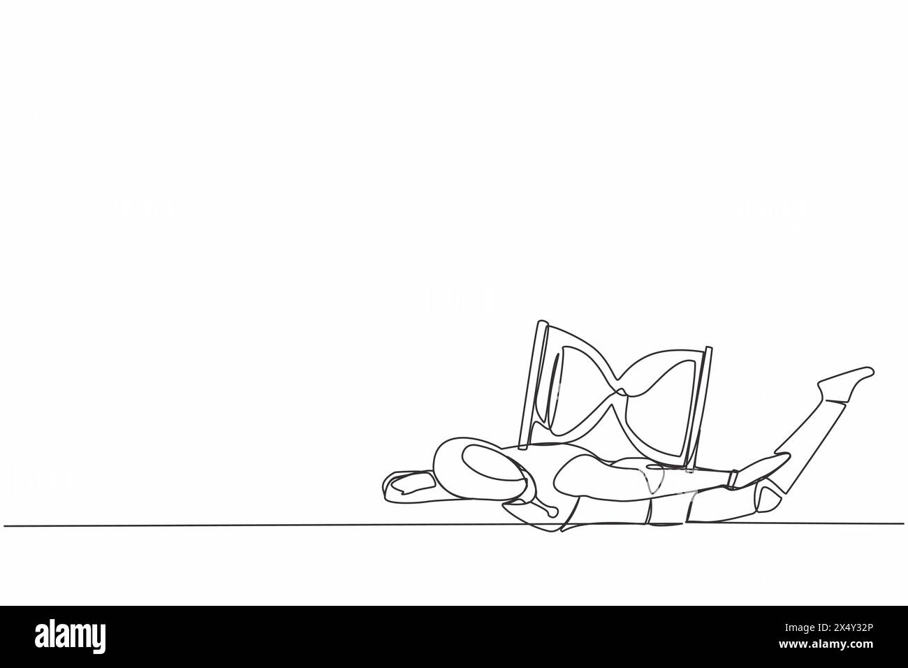 Single one line drawing stressed robot under heavy hourglass burden ...