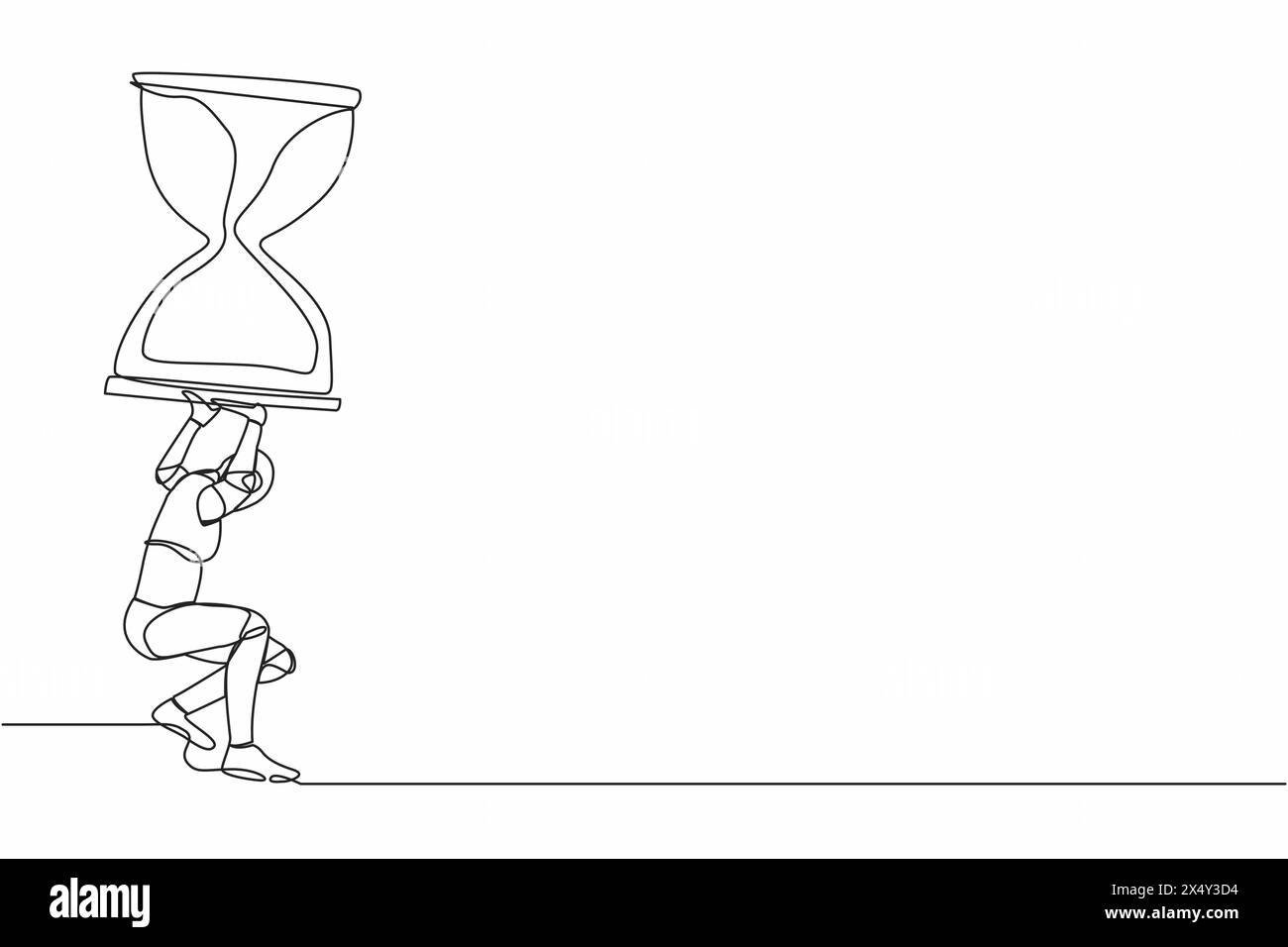 Single continuous line drawing of tired robot carrying heavy hourglass ...