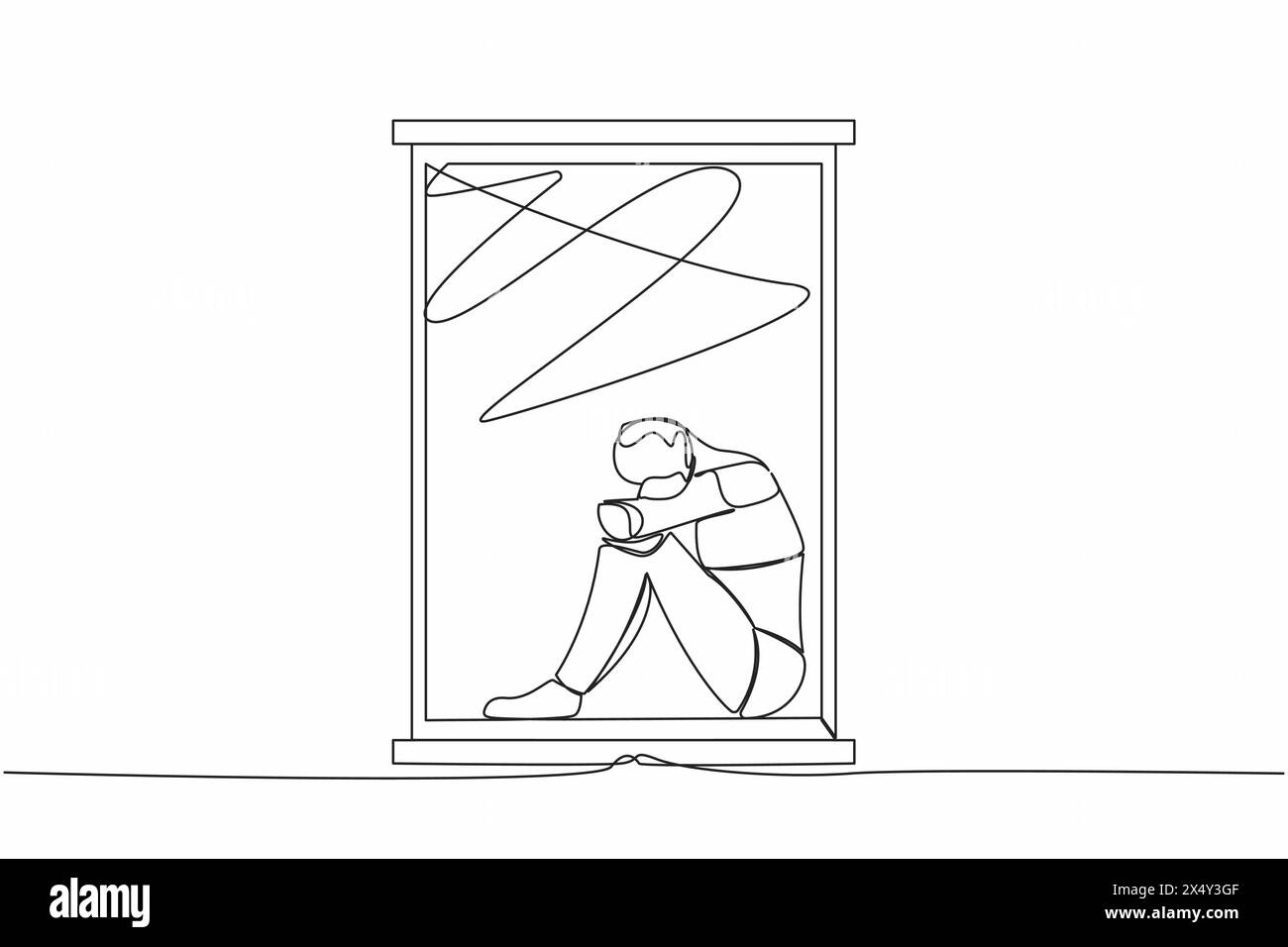 Single one line drawing of frustrated robot sitting on windowsill ...