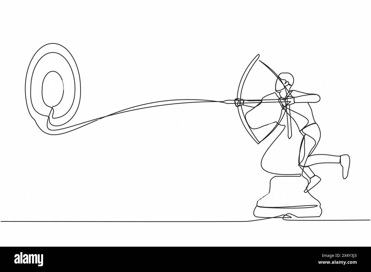 Single one line drawing precise businessman holding archery and aiming ...