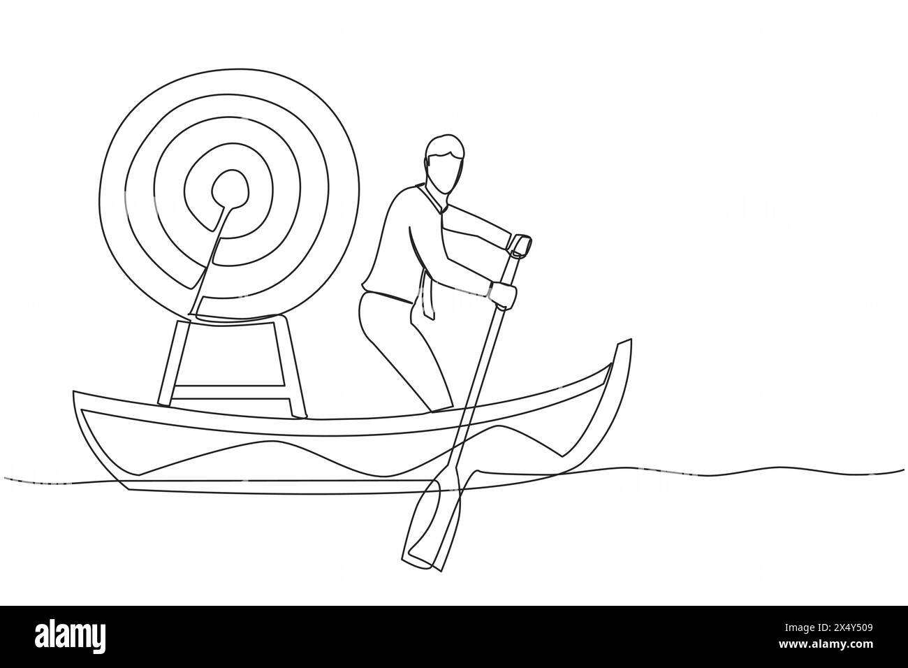 Single one line drawing businessman standing in boat and sailing with ...