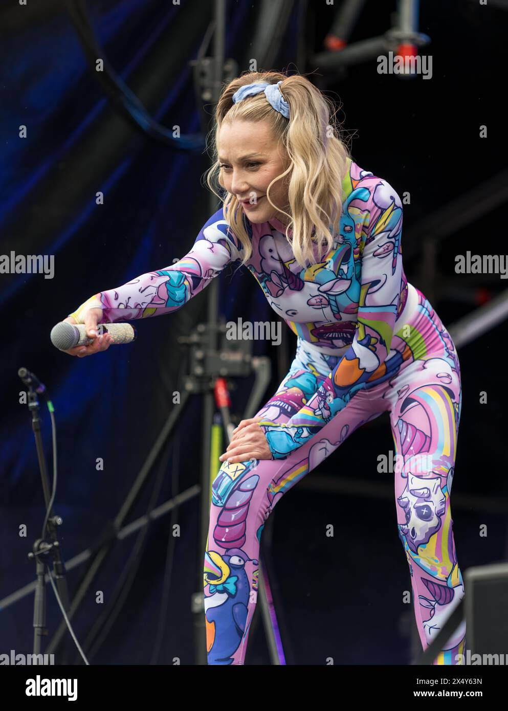 MacMoray Music Festival, Cooper Park, Elgin, Moray, UK. 5th May, 2024. This is Whigfield aka Sanine Charlotte Carlson performing on Sunday of the Easter Gathering. Credit: JASPERIMAGE/Alamy Live News Stock Photo