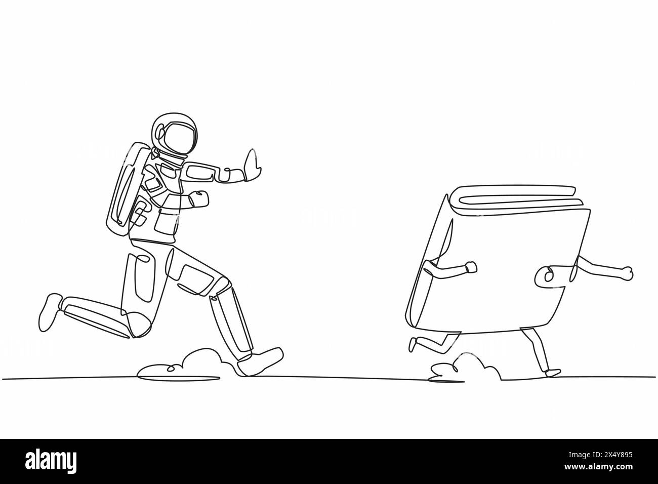 Continuous one line drawing of young astronaut run chasing wallet in ...