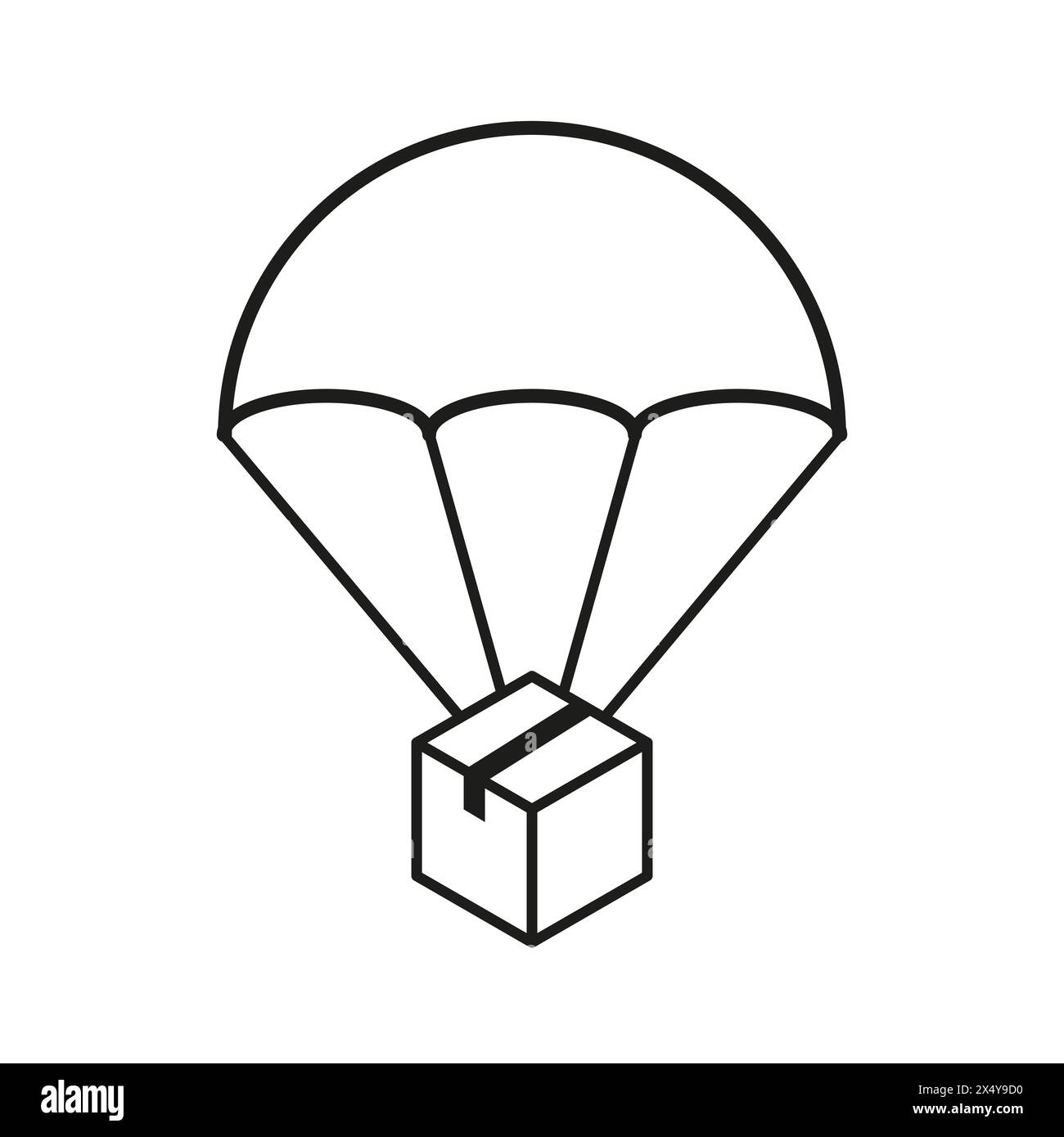 Parcel delivery concept. Vector parachute package. Airborne cargo transport. Simple drop icon. Stock Vector