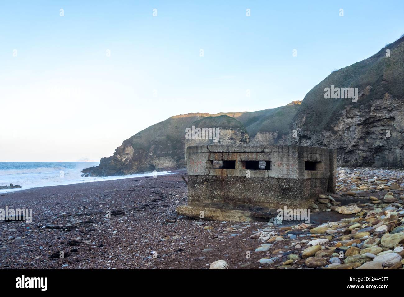 Abandoned Wartime Spotting Hut at Blast Beach, Seaham, County Durham, UK Stock Photo
