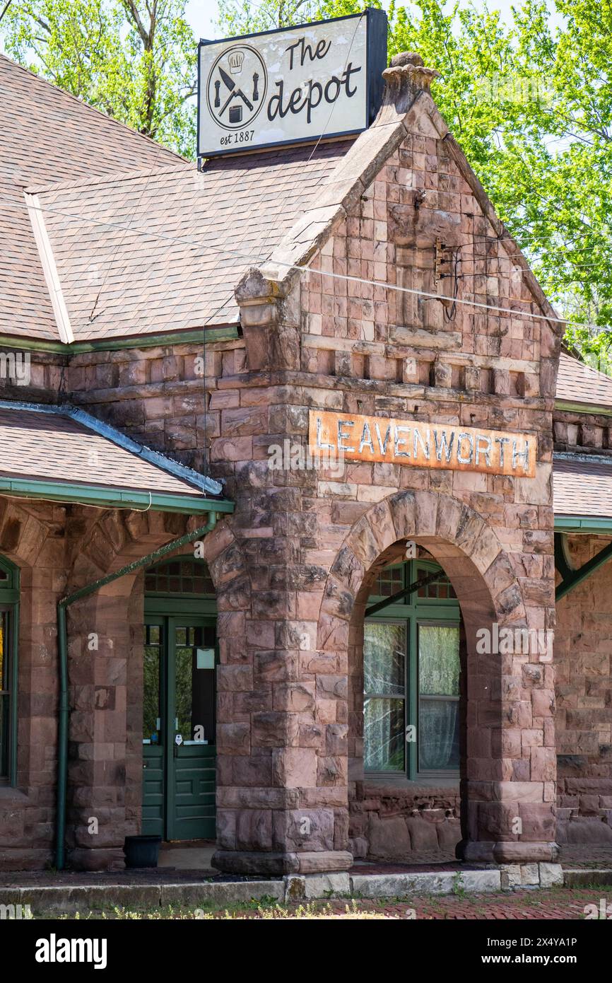 Leavenworth KS Kansas Historic Santa Fe Depot converted to diner restaurant Stock Photo