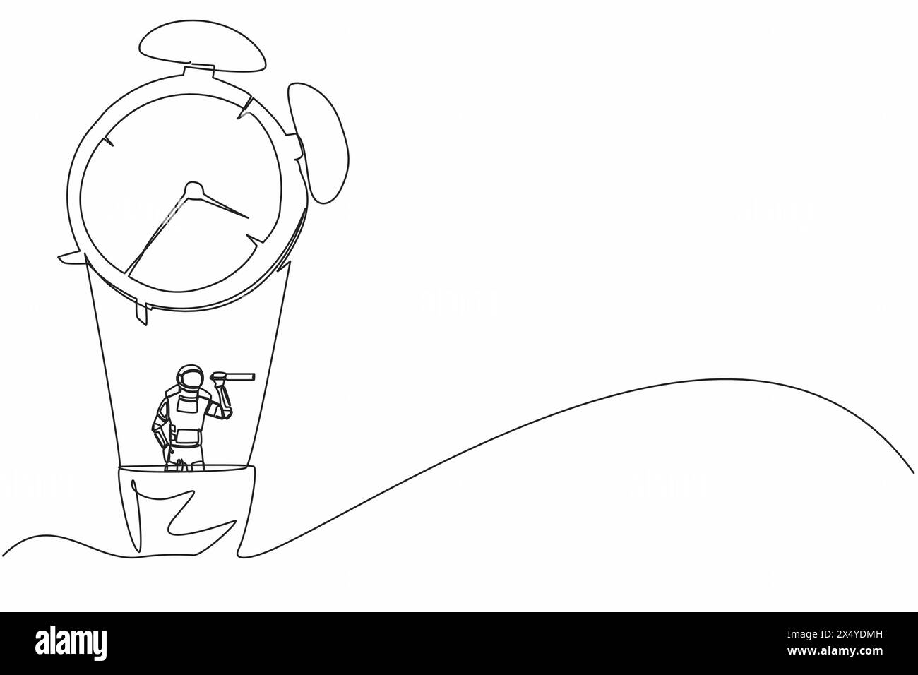 Single one line drawing of young astronaut in hot air balloon with ...