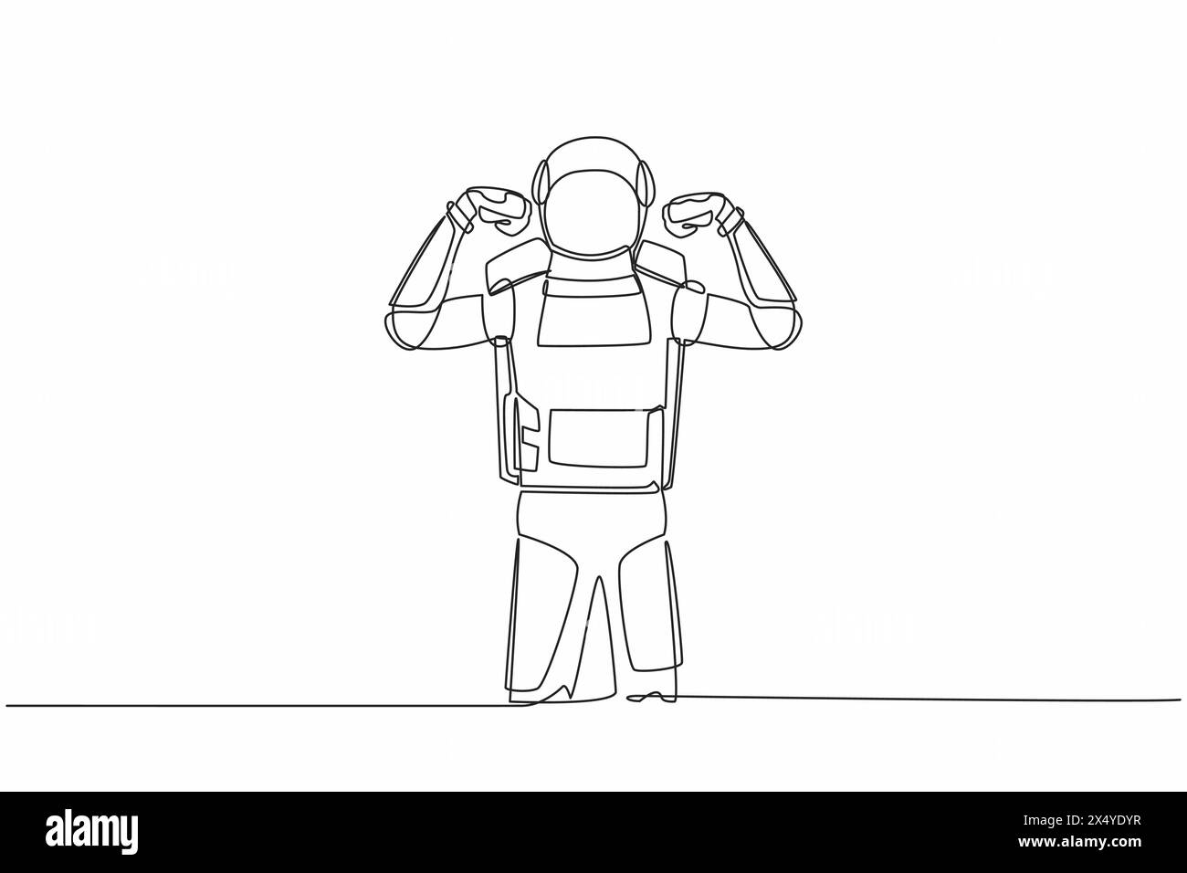 Single continuous line drawing astronaut standing with gestures two ...