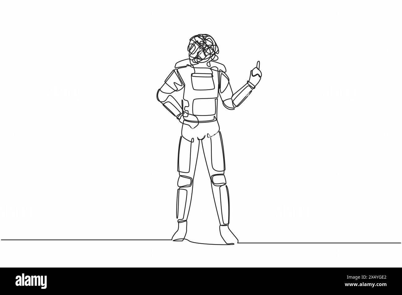 Single continuous line drawing astronaut with round scribbles instead ...