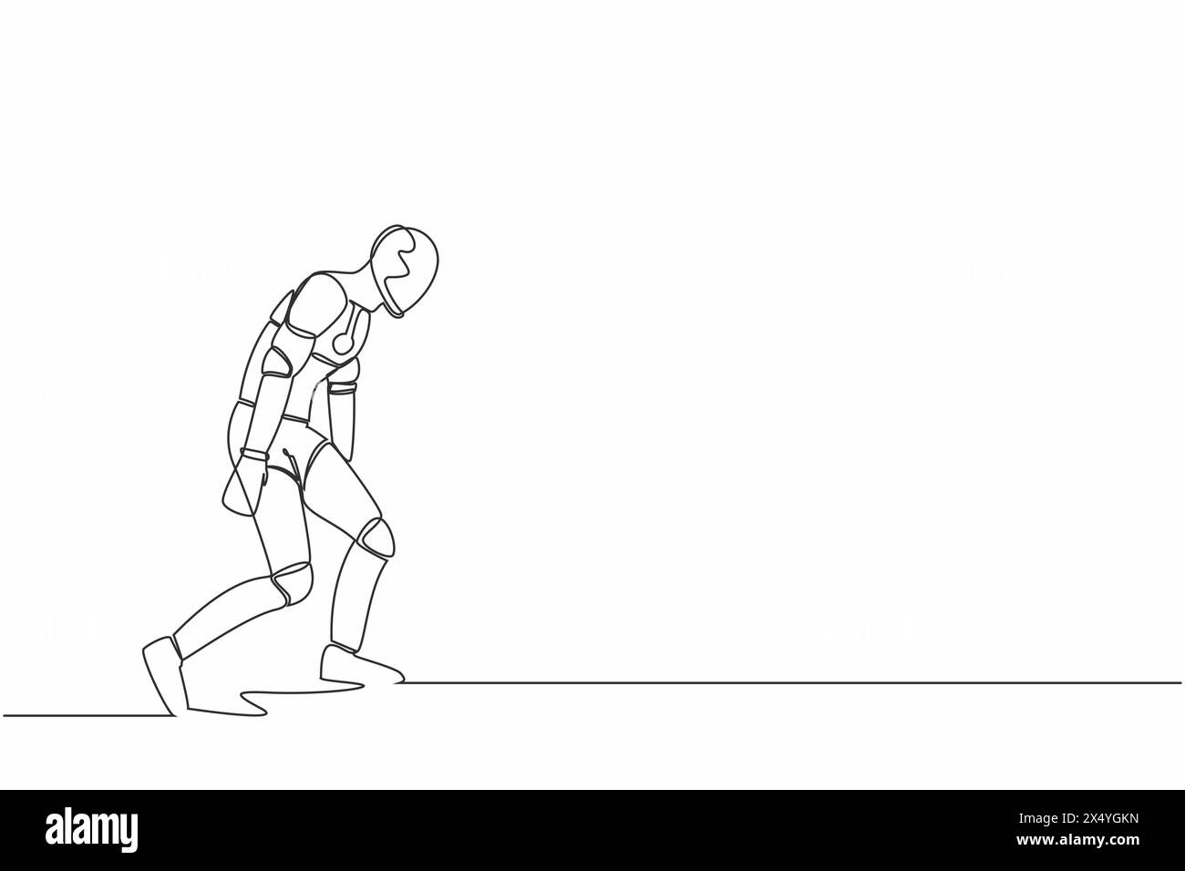 Single continuous line drawing sad robot bowed down. Feeling lonely and ...