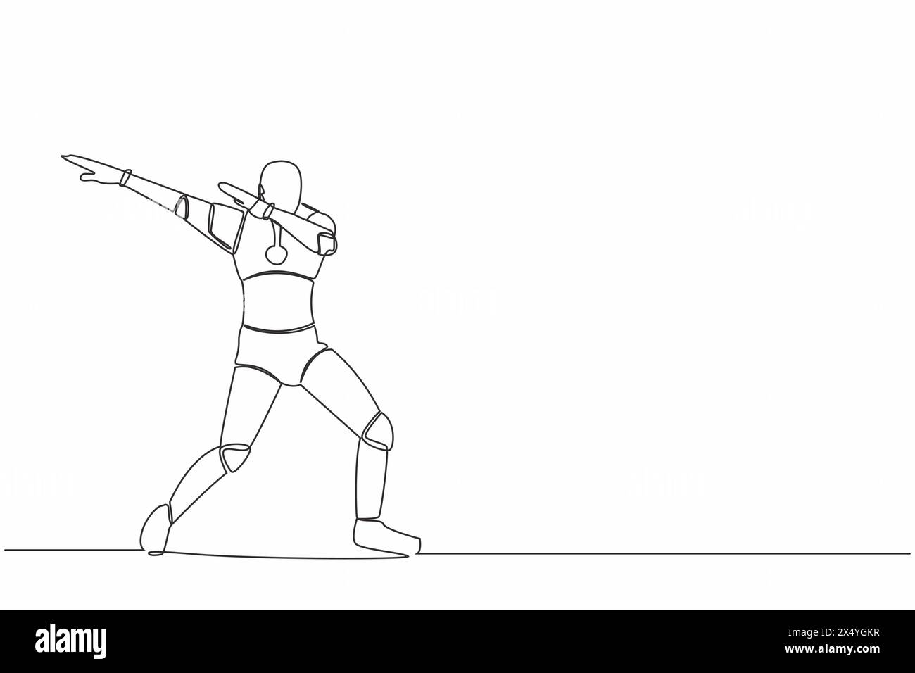 Single continuous line happy robot standing with crossing arms and look ...