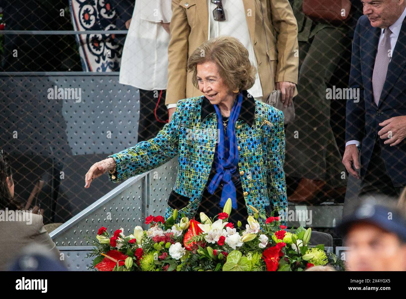 Madrid, Spain. 05th May, 2024. Former Queen Sofia and Infanta Elena, Duchess of Lugo watch the Mutua Madrid Open men's final tennis match between Felix Auger-Aliassime of Canada and Andrey Rublev of Russia at Caja Magica stadium. The Russian tennis player Andrey Rublev has been proclaimed champion of the Madrid Masters 1000 after beating the Canadian Felix Auger-Aliassime in the final with sets of 4-6, 7-5, 7-5. Credit: SOPA Images Limited/Alamy Live News Stock Photo